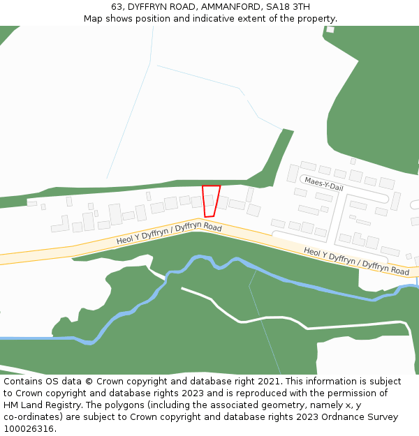 63, DYFFRYN ROAD, AMMANFORD, SA18 3TH: Location map and indicative extent of plot