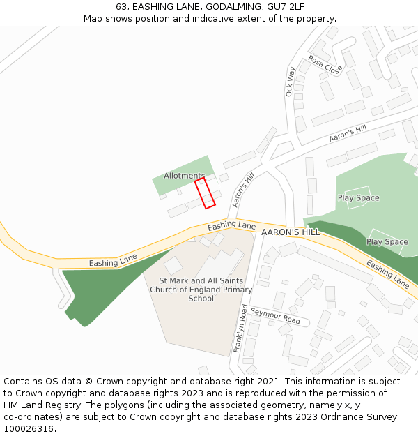 63, EASHING LANE, GODALMING, GU7 2LF: Location map and indicative extent of plot