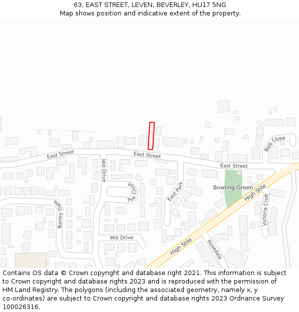 63, EAST STREET, LEVEN, BEVERLEY, HU17 5NG: Location map and indicative extent of plot