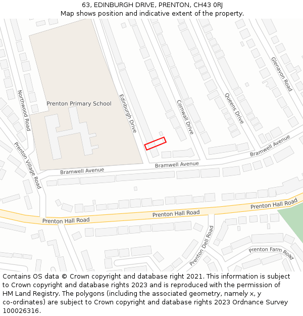 63, EDINBURGH DRIVE, PRENTON, CH43 0RJ: Location map and indicative extent of plot