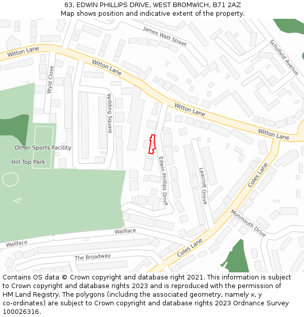 63, EDWIN PHILLIPS DRIVE, WEST BROMWICH, B71 2AZ: Location map and indicative extent of plot