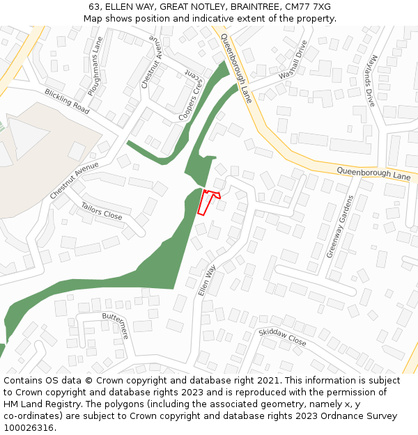 63, ELLEN WAY, GREAT NOTLEY, BRAINTREE, CM77 7XG: Location map and indicative extent of plot