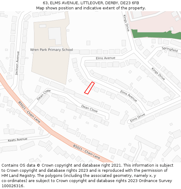 63, ELMS AVENUE, LITTLEOVER, DERBY, DE23 6FB: Location map and indicative extent of plot
