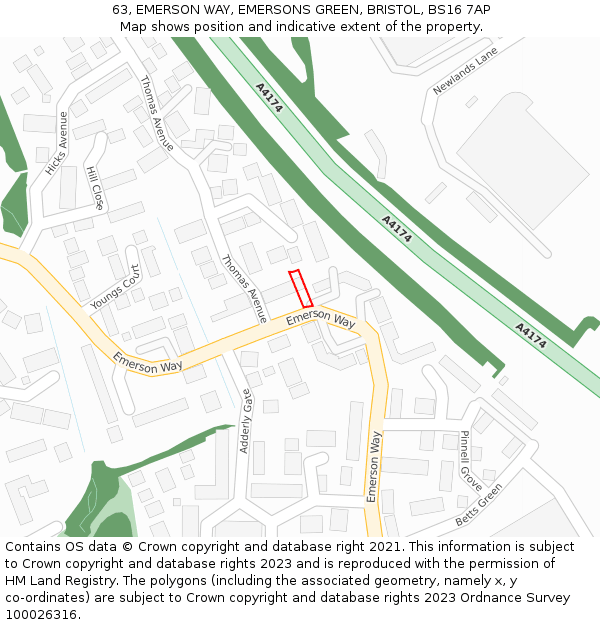 63, EMERSON WAY, EMERSONS GREEN, BRISTOL, BS16 7AP: Location map and indicative extent of plot