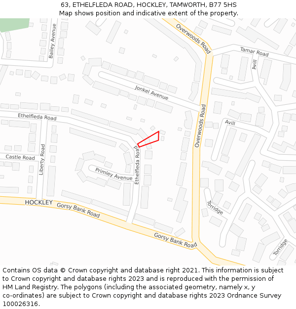 63, ETHELFLEDA ROAD, HOCKLEY, TAMWORTH, B77 5HS: Location map and indicative extent of plot