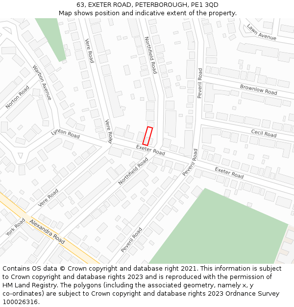 63, EXETER ROAD, PETERBOROUGH, PE1 3QD: Location map and indicative extent of plot