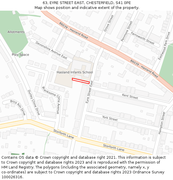 63, EYRE STREET EAST, CHESTERFIELD, S41 0PE: Location map and indicative extent of plot