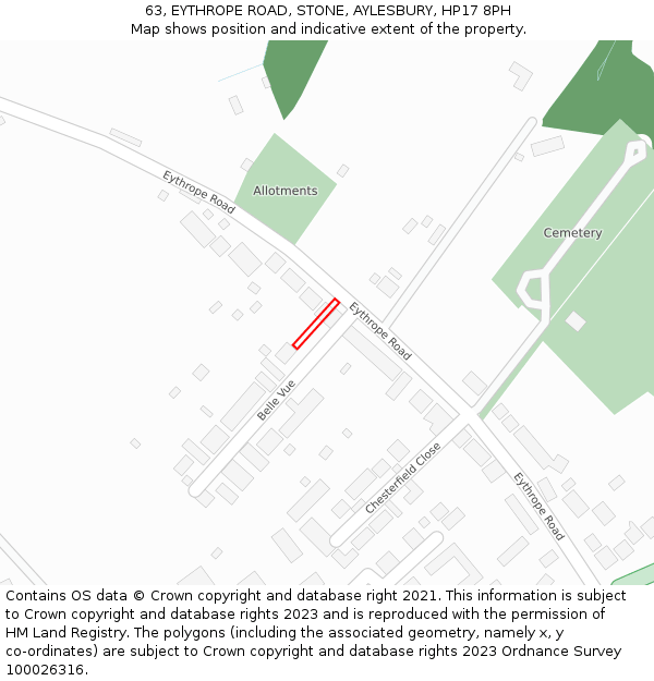 63, EYTHROPE ROAD, STONE, AYLESBURY, HP17 8PH: Location map and indicative extent of plot