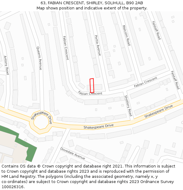 63, FABIAN CRESCENT, SHIRLEY, SOLIHULL, B90 2AB: Location map and indicative extent of plot