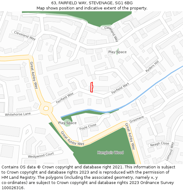 63, FAIRFIELD WAY, STEVENAGE, SG1 6BG: Location map and indicative extent of plot