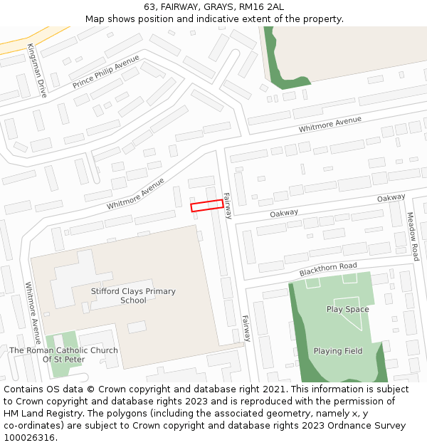 63, FAIRWAY, GRAYS, RM16 2AL: Location map and indicative extent of plot