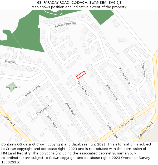 63, FARADAY ROAD, CLYDACH, SWANSEA, SA6 5JS: Location map and indicative extent of plot