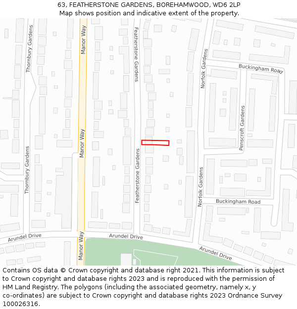 63, FEATHERSTONE GARDENS, BOREHAMWOOD, WD6 2LP: Location map and indicative extent of plot