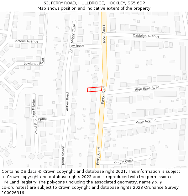 63, FERRY ROAD, HULLBRIDGE, HOCKLEY, SS5 6DP: Location map and indicative extent of plot