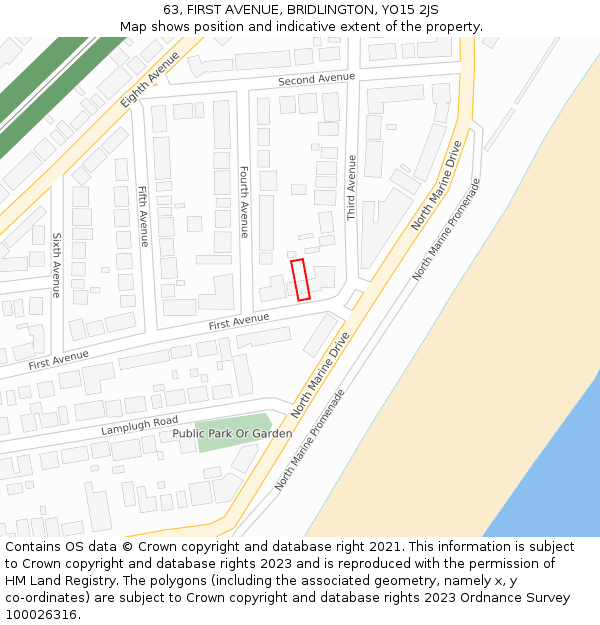 63, FIRST AVENUE, BRIDLINGTON, YO15 2JS: Location map and indicative extent of plot