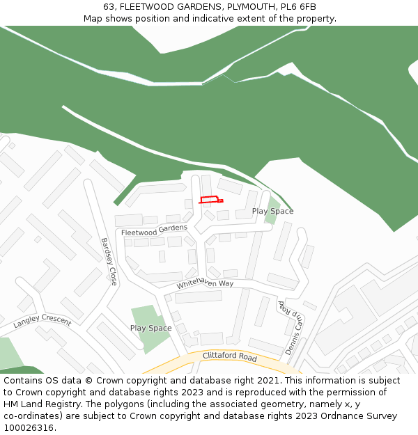 63, FLEETWOOD GARDENS, PLYMOUTH, PL6 6FB: Location map and indicative extent of plot