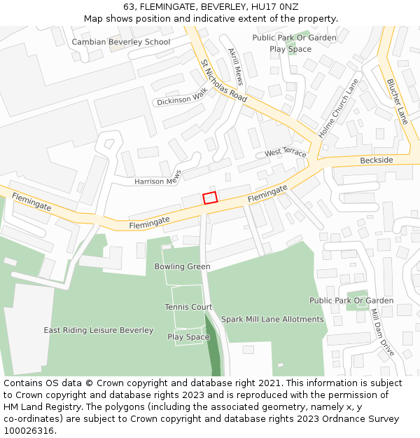 63, FLEMINGATE, BEVERLEY, HU17 0NZ: Location map and indicative extent of plot