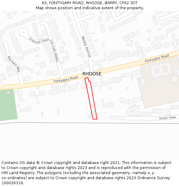 63, FONTYGARY ROAD, RHOOSE, BARRY, CF62 3DT: Location map and indicative extent of plot