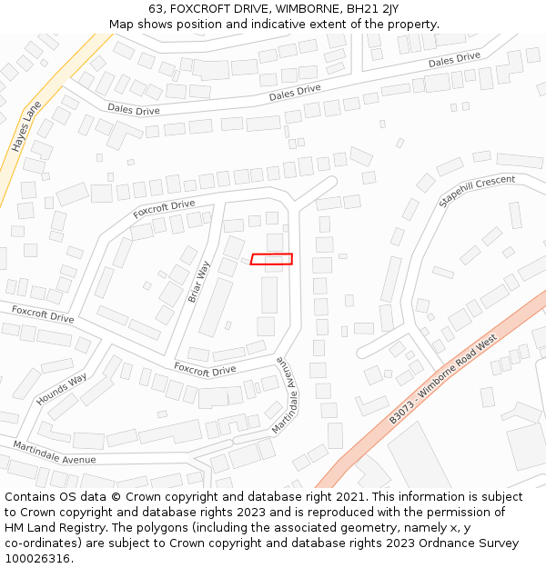 63, FOXCROFT DRIVE, WIMBORNE, BH21 2JY: Location map and indicative extent of plot