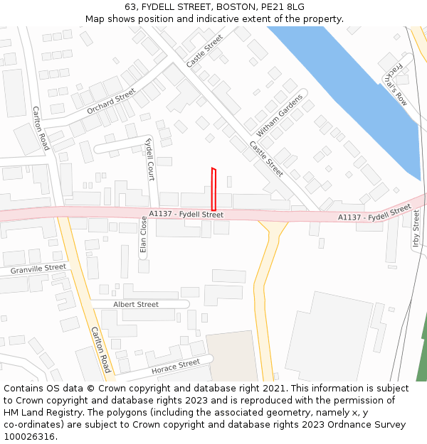 63, FYDELL STREET, BOSTON, PE21 8LG: Location map and indicative extent of plot