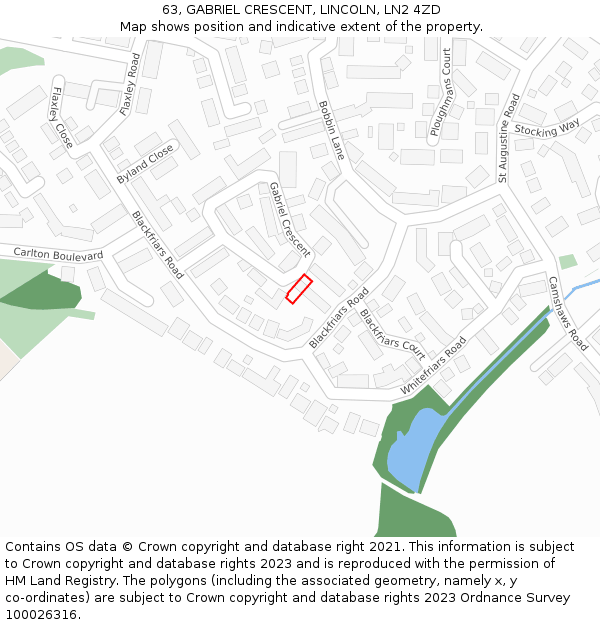 63, GABRIEL CRESCENT, LINCOLN, LN2 4ZD: Location map and indicative extent of plot