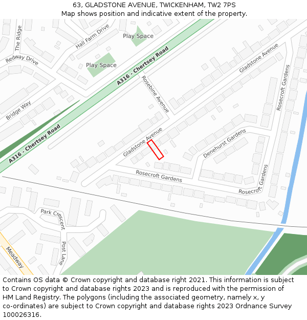 63, GLADSTONE AVENUE, TWICKENHAM, TW2 7PS: Location map and indicative extent of plot