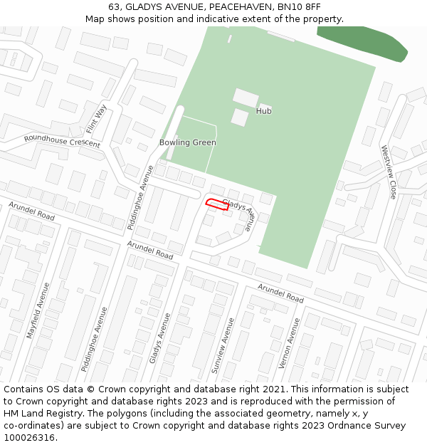 63, GLADYS AVENUE, PEACEHAVEN, BN10 8FF: Location map and indicative extent of plot