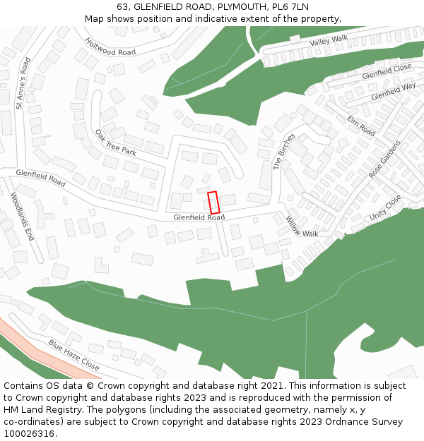 63, GLENFIELD ROAD, PLYMOUTH, PL6 7LN: Location map and indicative extent of plot