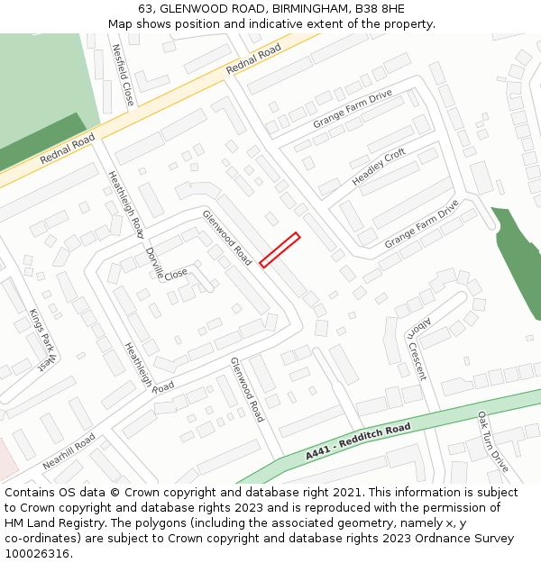 63, GLENWOOD ROAD, BIRMINGHAM, B38 8HE: Location map and indicative extent of plot