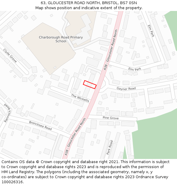 63, GLOUCESTER ROAD NORTH, BRISTOL, BS7 0SN: Location map and indicative extent of plot