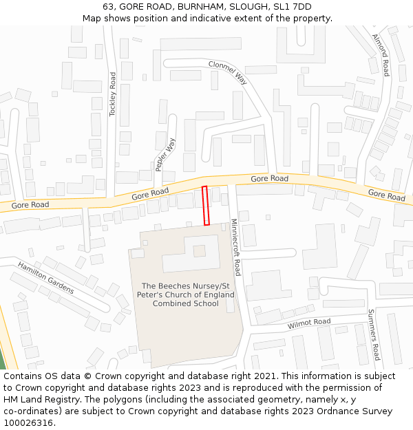 63, GORE ROAD, BURNHAM, SLOUGH, SL1 7DD: Location map and indicative extent of plot