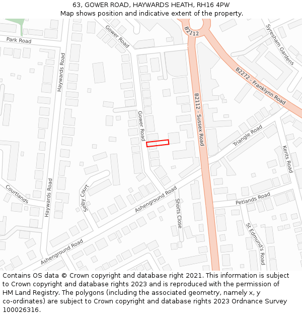 63, GOWER ROAD, HAYWARDS HEATH, RH16 4PW: Location map and indicative extent of plot