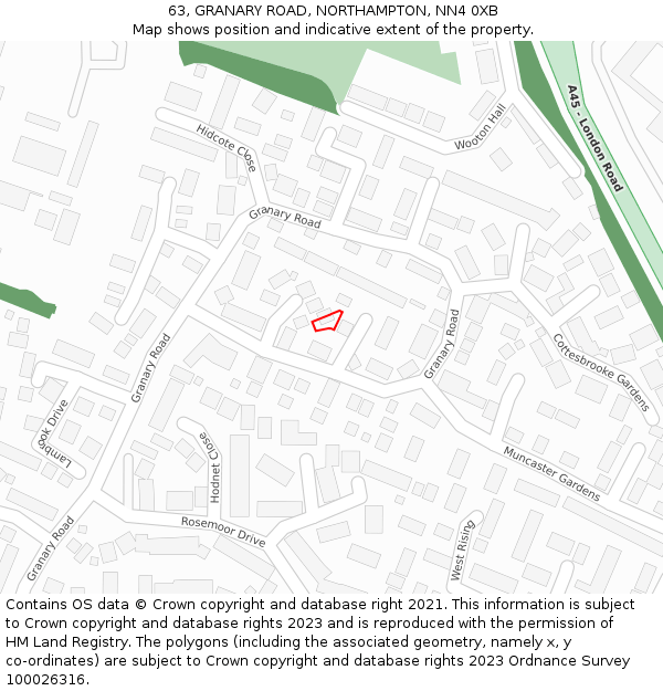 63, GRANARY ROAD, NORTHAMPTON, NN4 0XB: Location map and indicative extent of plot