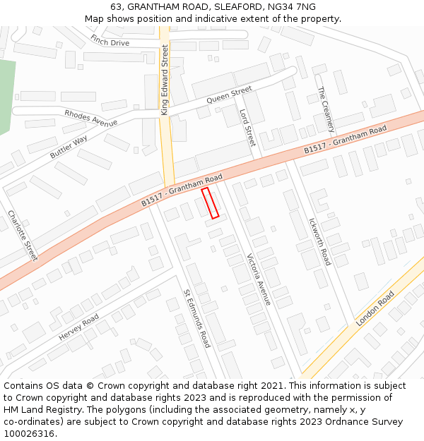 63, GRANTHAM ROAD, SLEAFORD, NG34 7NG: Location map and indicative extent of plot