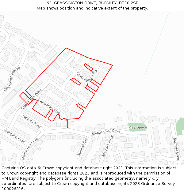 63, GRASSINGTON DRIVE, BURNLEY, BB10 2SP: Location map and indicative extent of plot