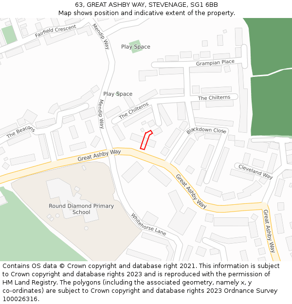 63, GREAT ASHBY WAY, STEVENAGE, SG1 6BB: Location map and indicative extent of plot