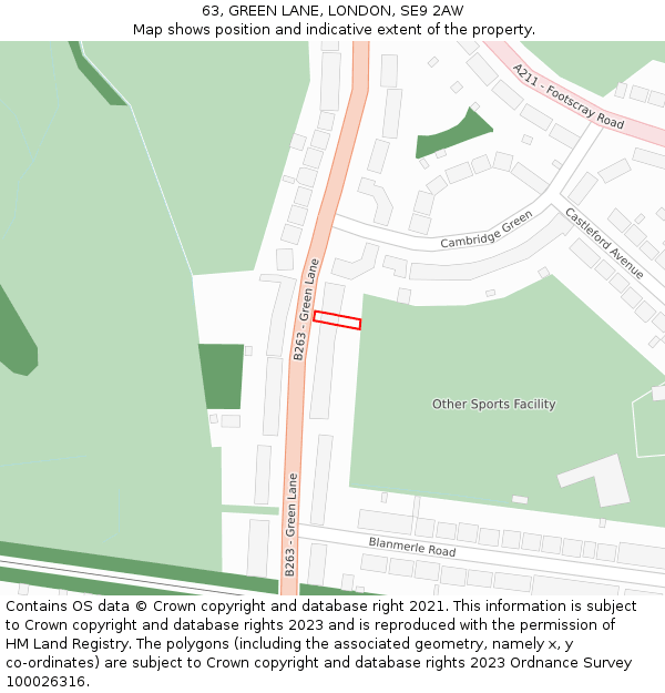 63, GREEN LANE, LONDON, SE9 2AW: Location map and indicative extent of plot