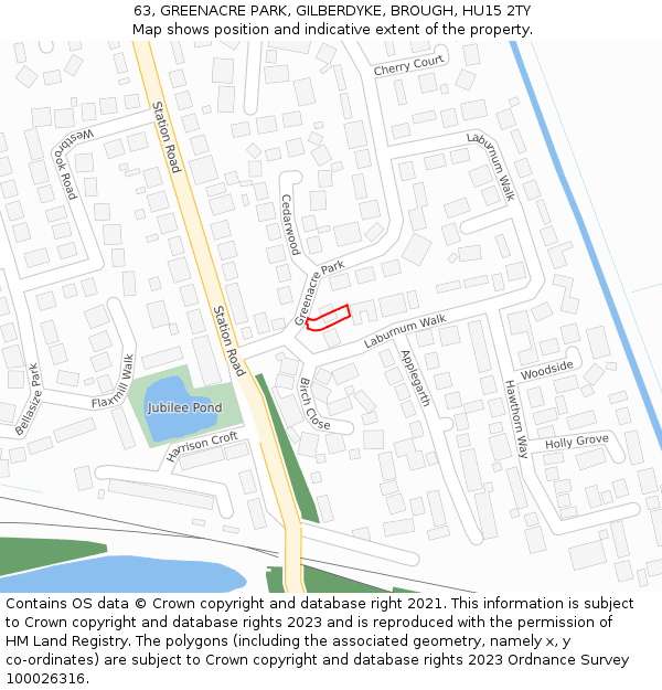 63, GREENACRE PARK, GILBERDYKE, BROUGH, HU15 2TY: Location map and indicative extent of plot