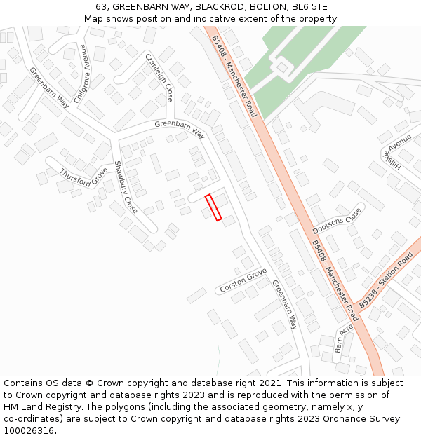 63, GREENBARN WAY, BLACKROD, BOLTON, BL6 5TE: Location map and indicative extent of plot