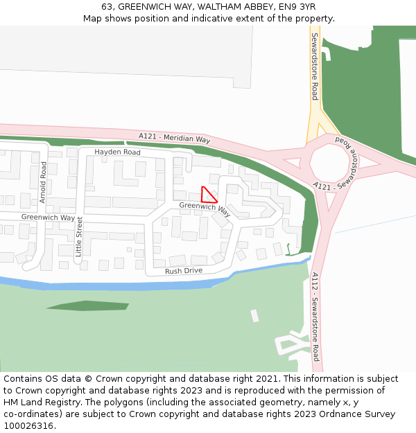 63, GREENWICH WAY, WALTHAM ABBEY, EN9 3YR: Location map and indicative extent of plot