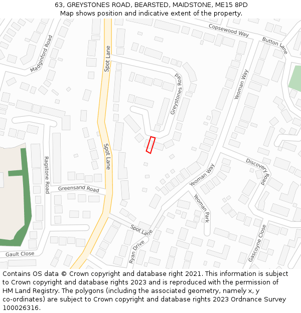 63, GREYSTONES ROAD, BEARSTED, MAIDSTONE, ME15 8PD: Location map and indicative extent of plot