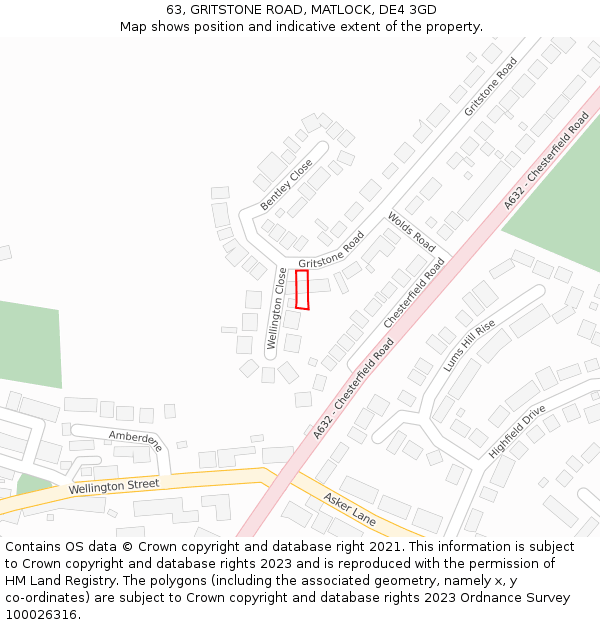 63, GRITSTONE ROAD, MATLOCK, DE4 3GD: Location map and indicative extent of plot