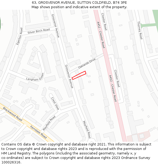 63, GROSVENOR AVENUE, SUTTON COLDFIELD, B74 3PE: Location map and indicative extent of plot