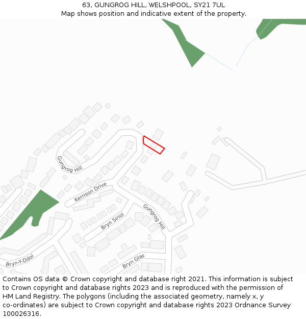 63, GUNGROG HILL, WELSHPOOL, SY21 7UL: Location map and indicative extent of plot