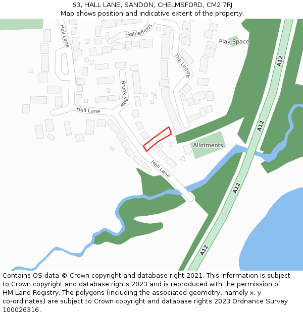 63, HALL LANE, SANDON, CHELMSFORD, CM2 7RJ: Location map and indicative extent of plot