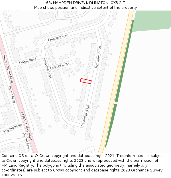 63, HAMPDEN DRIVE, KIDLINGTON, OX5 2LT: Location map and indicative extent of plot