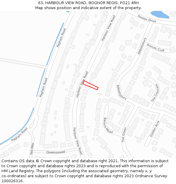 63, HARBOUR VIEW ROAD, BOGNOR REGIS, PO21 4RH: Location map and indicative extent of plot