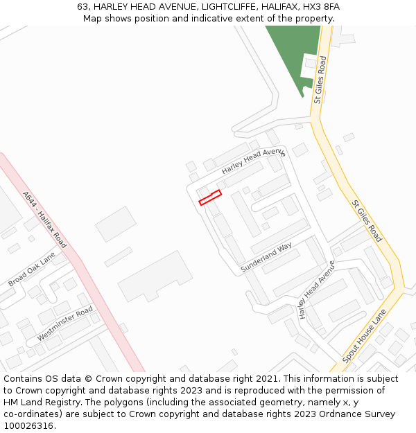 63, HARLEY HEAD AVENUE, LIGHTCLIFFE, HALIFAX, HX3 8FA: Location map and indicative extent of plot