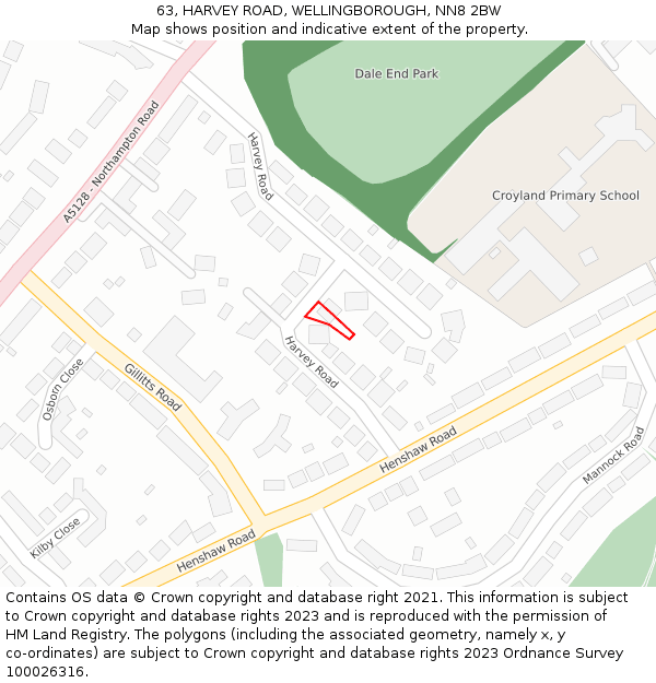 63, HARVEY ROAD, WELLINGBOROUGH, NN8 2BW: Location map and indicative extent of plot