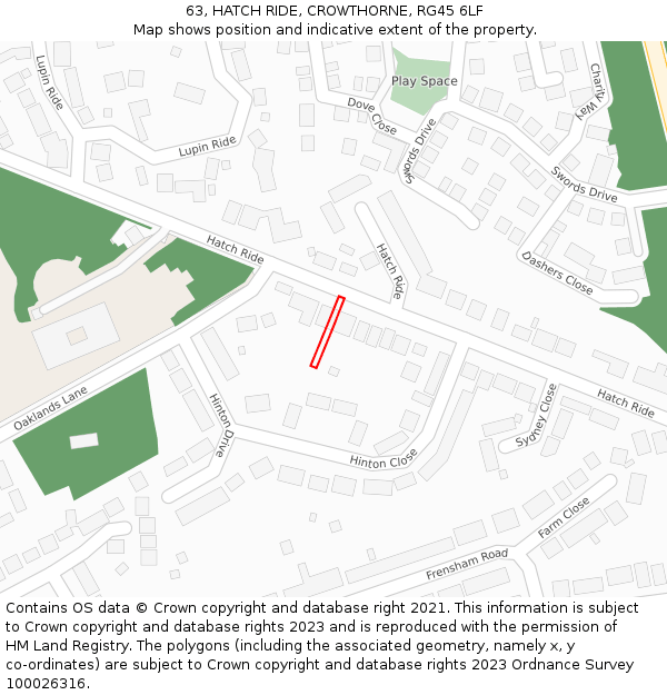 63, HATCH RIDE, CROWTHORNE, RG45 6LF: Location map and indicative extent of plot